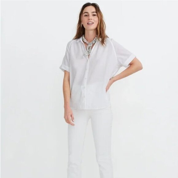 Madewell 100% Cotton Textured Button Up Collared White T-Shirt Blouse Medium - Picture 12 of 12